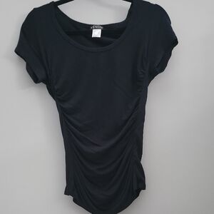 VENUS Ruched Side Black Short Sleeve Top. Size S